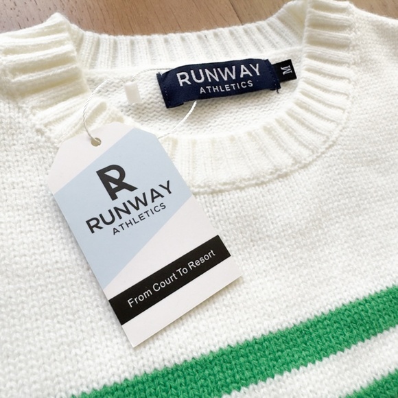 Tennis Inspired RUNWAY ATHLETICS LOVE Sweater - Pink, Green & Cream Size Medium - Picture 10 of 13